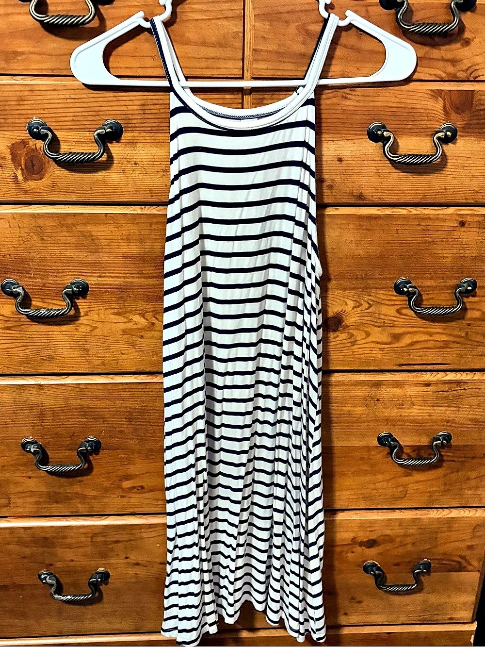 Old Navy High-Neck Jersey Mini Swing Dress White & Navy